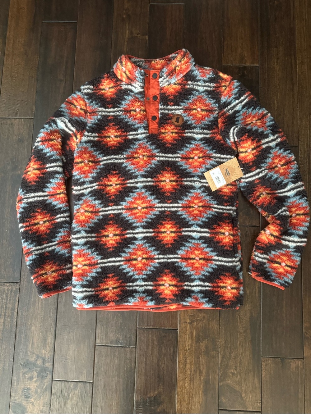 Cozy Geometric Fleece Pullover Sweater - Orange Multi